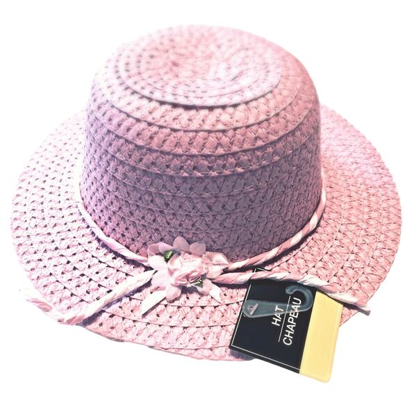 Girls Sun Hat And Purse Pink Woven Straw With Spring Flower Details Dress Up - Picture 2 of 6